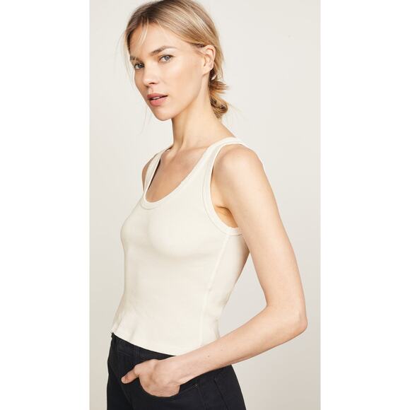 Amo Crop Rib Tank Top - XS - Vintage White Scoop Neck Cotton - Picture 1 of 5